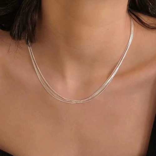 Ornament S925 Silver Glossy Retro Fine Silk Satin Multi-Layer Tassel Necklace Clavicle Chain Six-Layer Chain