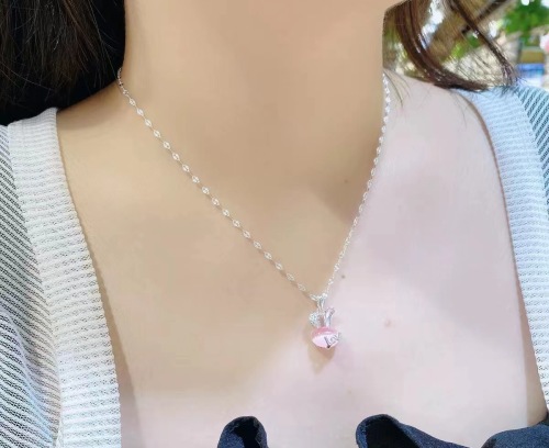 s925 silver pink cat eye bunny love clavicle chain simple fashion versatile new for girlfriend