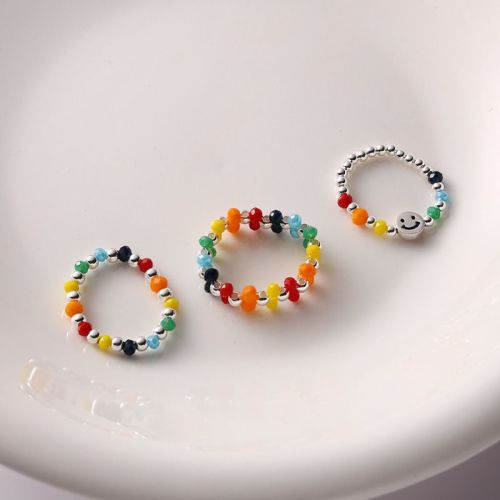 Ornament Rainbow Ring S925 Sterling Silver Korean Order New Synchronous Handmade Smiling Face Sliver Beads Ring
