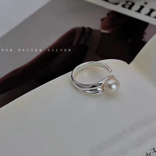 S925 Silver Ring Niche Design Light Luxury High-Grade Cold Ins Freshwater Pearl Ring Index Finger Open Ring