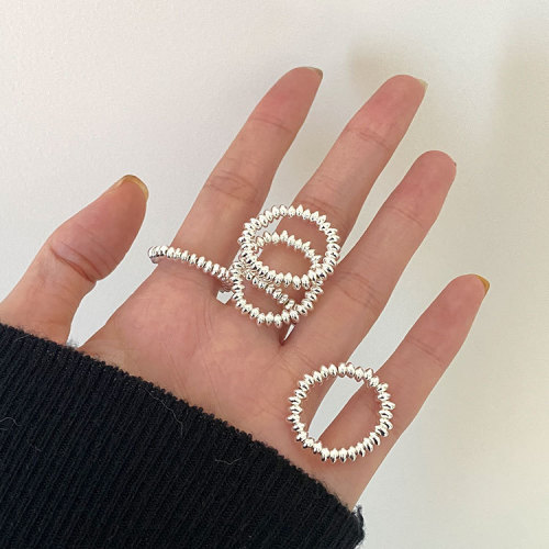 s925 sterling silver silver beads oval ring handmade elastic rope design original japanese and korean fresh index finger ring 5035