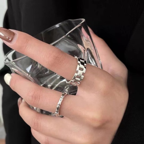 Ornament S925 Silver Korean Open Strap Ring Chain Ins Versatile Heavy Industry Retro Fashion New Ring
