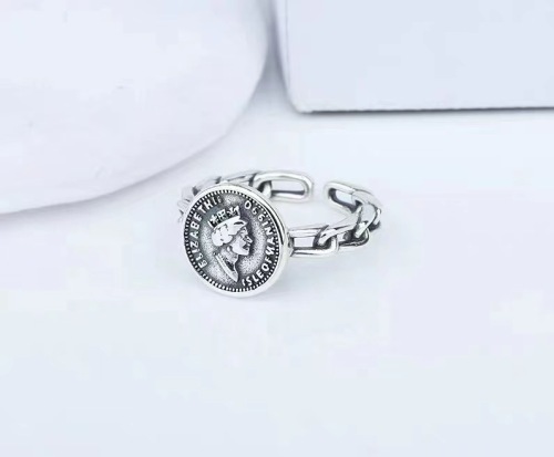 Ornament S925 Silver Korean Women‘s Retro Ring round Brand Queen Avatar Personality Fashion Hip Hop Style