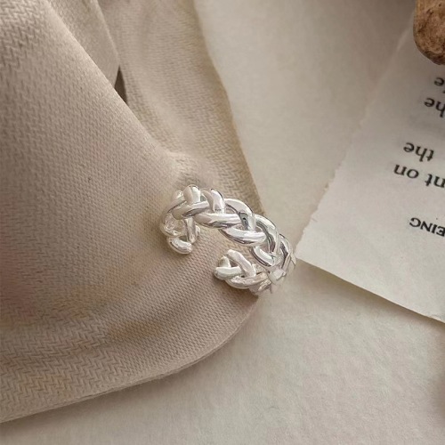 Ornament S925 Silver Braid Woven Twisted Ring Cold Style Design Sense Men and Women Same Style Street Shot Open Ring
