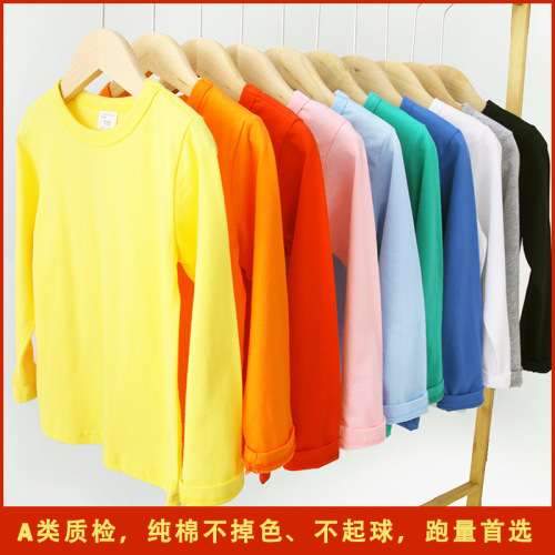 pure cotton children‘s t-shirt wholesale solid color casual round neck children‘s clothing top bottoming shirt children‘s long-sleeved t-shirt one-piece delivery