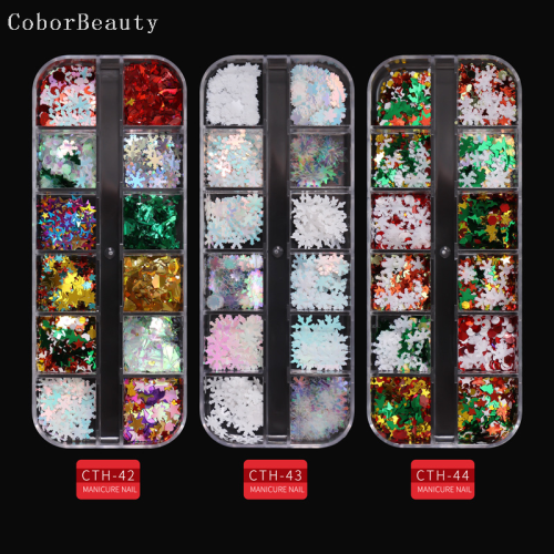 cross-border nail accessories christmas sequins 12 grid white snowflake net red christmas set mixed nail thin patch