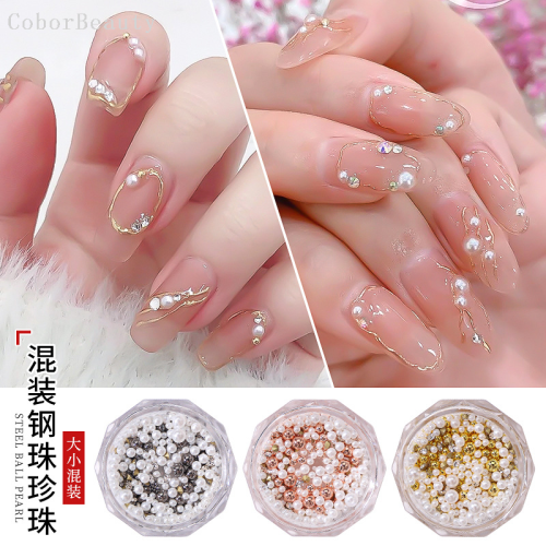 Net Red Sun Series Pearl Ballet Shoes Ribbon Nail Steel Ball Mixed Beads Little Red Book Recommendation Three-Dimensional Nail Ornament