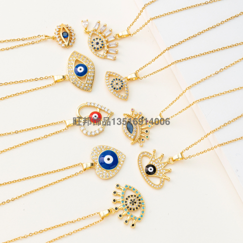 factory direct sales european and american cross-border devil eye necklace personality fashion diamond-embedded creative simple pendant clavicle chain
