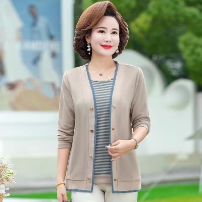 Mom Spring and Autumn Clothes Tops Suit Fashionable Cardigan Middle-Aged Women's Clothing Fashion Bottoming Shirt Middle-Aged Women's Clothing Two-Piece Suit