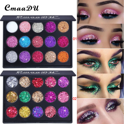 foreign trade cross-border e-commerce exclusive： cmaadu 15-color diamond sequined eyeshadow plate shiny glitter powder