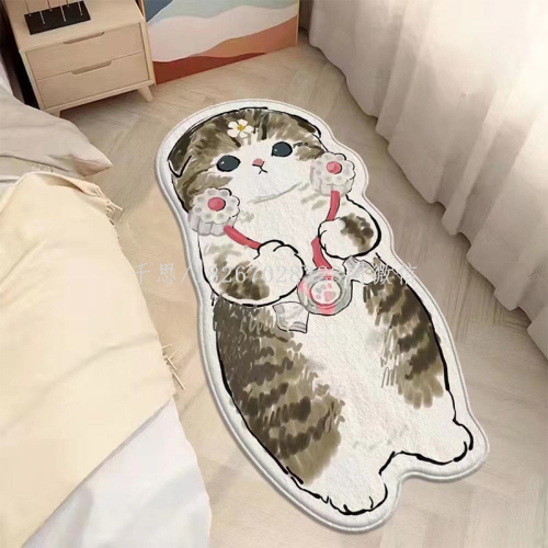qiansi cartoon special-shaped cashmere-like foot mat cat bedroom bedside blanket cute girl heart living room children‘s room carpet