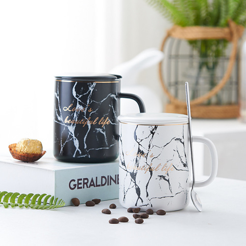 Stone Pattern Ceramic Mug Light Luxury Office Household Tea Cup Couple‘s Cups Milk Breakfast Cup
