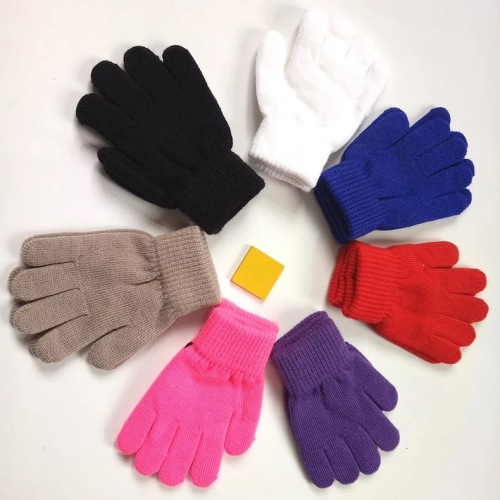 Winter Warm Fleece-Lined Thickened Children‘s Monochrome Gloves Yiwu Foreign Trade Gloves Acrylic Magic Student Knitted Gloves