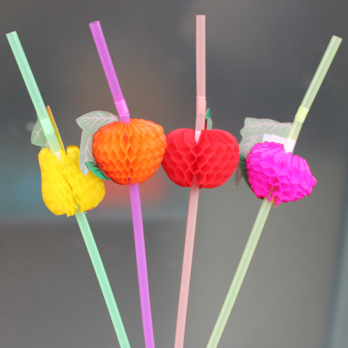 Bar Party Decoration Fluorescent Artistic Straw Disposable Straws Fruit Shaped Straw Spot