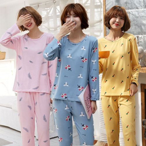 factory wholesale new spring and autumn pajamas women‘s long sleeve sweet summer thin homewear less women‘s plus size suit