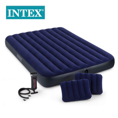 intex64765 outdoor camping inflatable mattress pillow air pump combination dark blue line pull air bed set