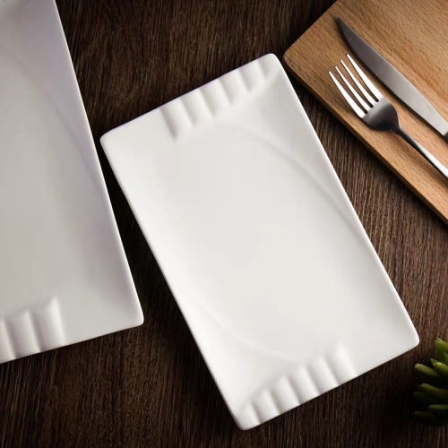 Hotel Superior Ceramic Rectangular Piano Plate Pure White Steak Plates and Dishes Western Cuisine Plate Fish Dish