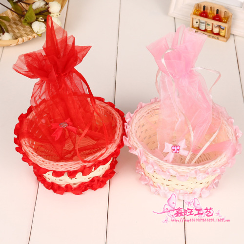 Fashion Pastoral Style Rattan Woven Storage Basket DIY Handmade Bowknot Woven Basket Festive Home Candy Basket