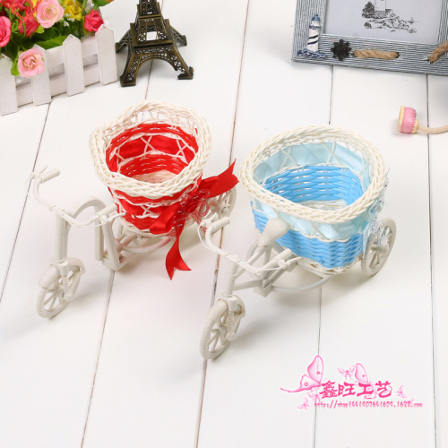 fashion home decoration decoration plastic rattan portable basket storage basket flower basket tricycle craft
