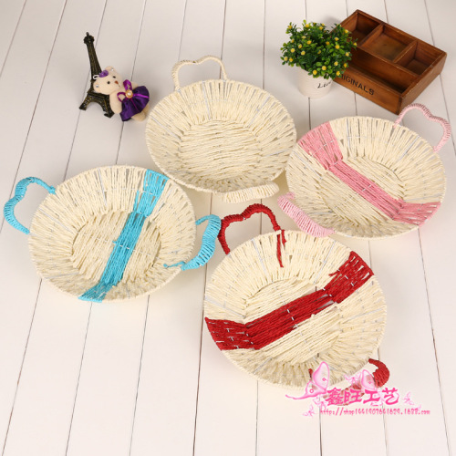 creative fruit plate with handle fashion home decoration hand-woven rattan storage basket