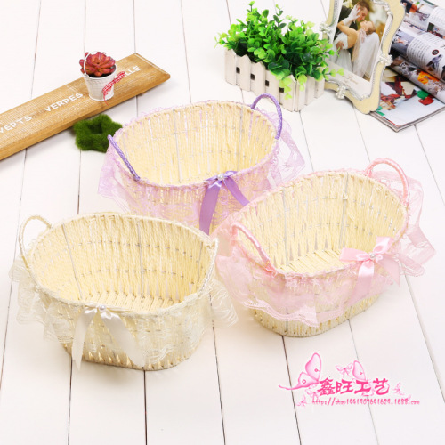 new creative lace hand-woven rattan storage basket portable fruit and vegetable storage factory wholesale