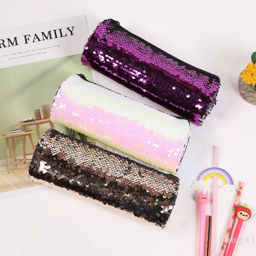 Factory Direct Sales Domestic and Foreign Trade New Sequined round Student Pencil Case Pencil Case Stationery Storage Bag