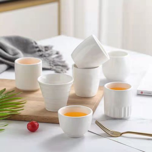 Pure White Hotel Supplies Ceramic Half Grain Cup Restaurant Restaurant Tea Cup Wine Glass Water Cup Wholesale