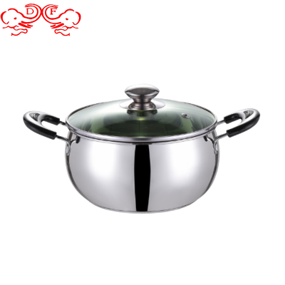 Df99156 Stainless Steel Double Handle Milk Pot Stainless Steel Soup Pot Pearl Milk Pot Arc Pot Green Cover Instant Noodle Pot Cooking Noodles