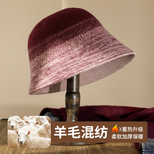 [hat hidden] new wool top hat autumn and winter warm fisherman hat women‘s all-match wool bucket hat high-end bucket hat