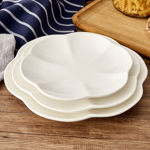 pure white magnesium porcelain tableware 10-inch plum plate hot dishes plate fruit plate hotel kitchen restaurant