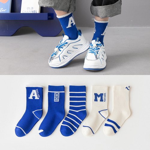 Blue Series Baby Socks for Boys and Girls Middle and Big Children Stripes sports Warm Mid-Calf Socks Autumn and Winter Cotton Socks Manufacturers Send on Behalf of
