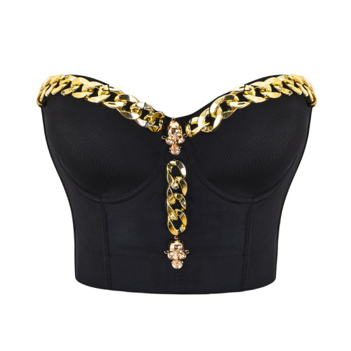cross-border new black sexy outerwear corset foreign trade bra thick chain decoration camisole stage costume