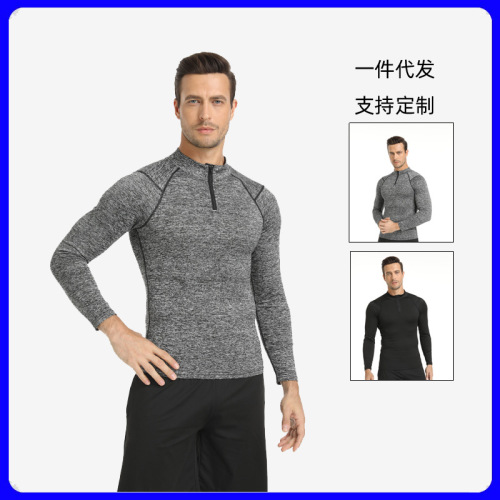 Autumn and Winter Men‘s Sports Sweater Long Sleeve Running Fitness Training Clothes High Elastic Tight zipper Quick-Drying Stand Collar Clothing