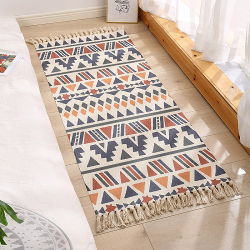 Foreign Trade Bohemian Style Tassel Simple Cotton Linen Retro Ethnic Style Carpet Floor Mat Living Room Bedroom Bedside Foot Mat