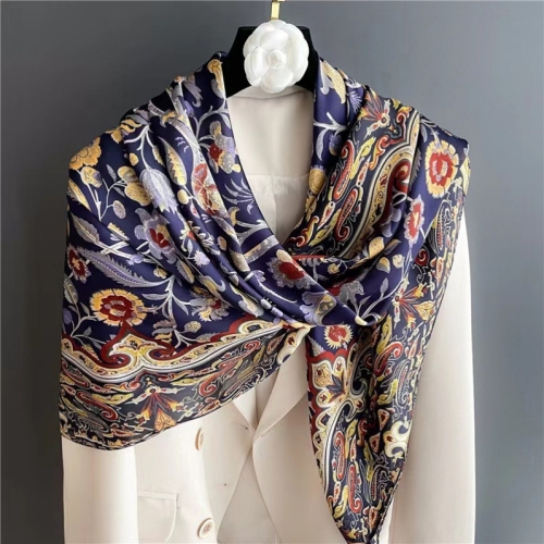 New 110 Square Scarf Paisley Satin Printed Silk Scarf Brocade Forged Artificial Silk Headcloth Retro Style