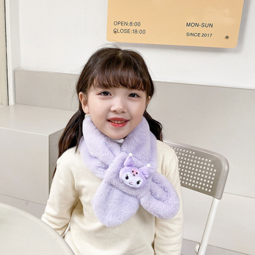 new children‘s scarf winter plush cartoon cute all-match cross baby scarf thickened warm collar for boys and girls