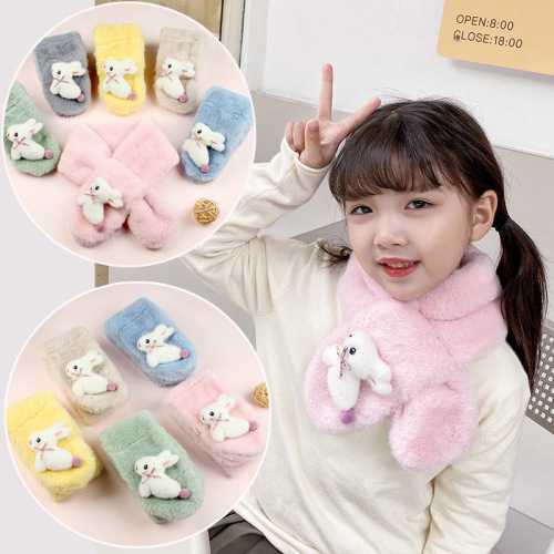 2023 new children‘s scarf autumn and winter imitation rabbit fur baby bib cartoon bunny warm children plush scarf