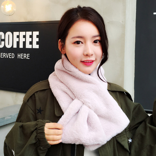 Large Version Popular Korean Style Winter Soft Thick Comfortable Warm Imitation Rabbit Fur Women‘s Solid Color Scarf Scarf 