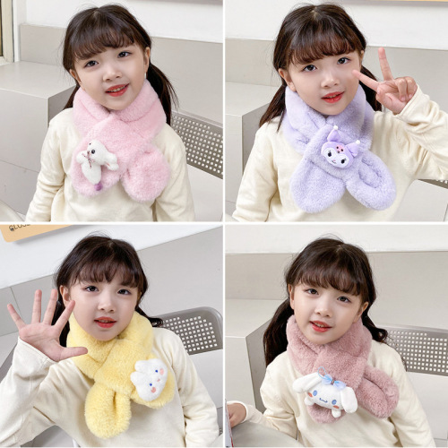 2023 autumn and winter children‘s scarf parent-child plush thickened imitation rabbit fur baby bib cartoon korean warm scarf