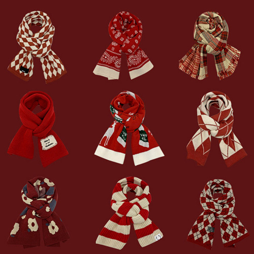 Scarf Female Winter Warm Cold-Proof New Year atmosphere Sense New Year Red High-Grade Knitted Student Couple Male Scarf 