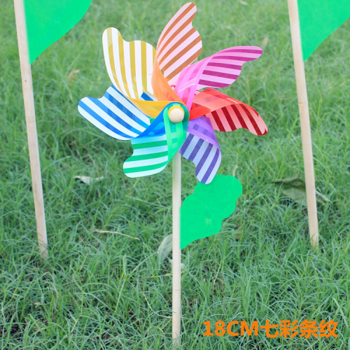 colorful striped wooden pole windmill wholesale outdoor decoration diy plastic children‘s toy windmill stall hot sale