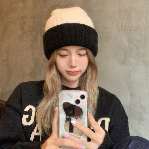 korean style color matching retro face-looking small wool knitted hat autumn and winter female online influencer student‘s hat casual fashion pullover hat