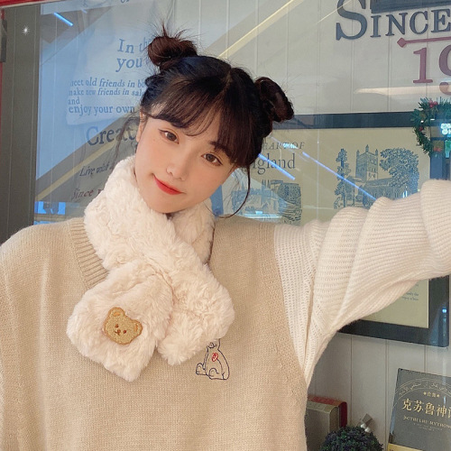 cute bear embossed style velvet soft girl scarf female autumn and winter ins girl japanese student versatile korean style scarf
