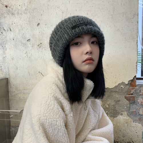 hat for women 2023 autumn and winter new patch woolen cap all-match face slimming warm knitted hat big head circumference beanie hat