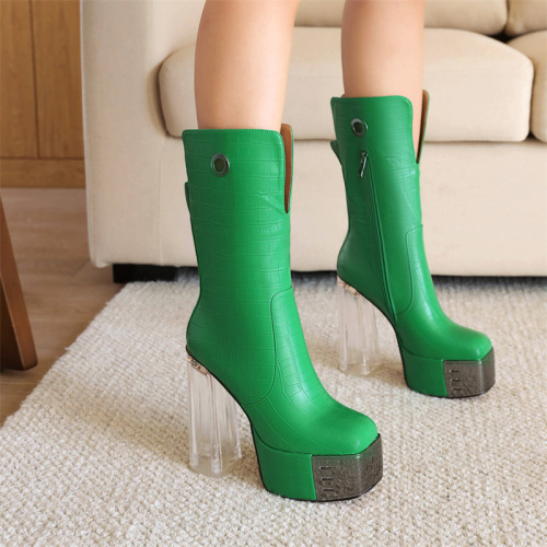 foreign trade 2022 autumn and winter fashion thick bottom square head 40-43 zipper mid-calf women‘s boots tide