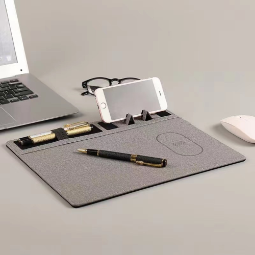 pu leather top grade mouse pad wireless charging with mobile phone holder business office gifts