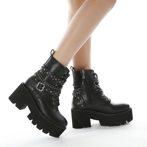 european and american british style winter new thick bottom martin boots side zipper nail chain amazon nightclub popular women‘s boots