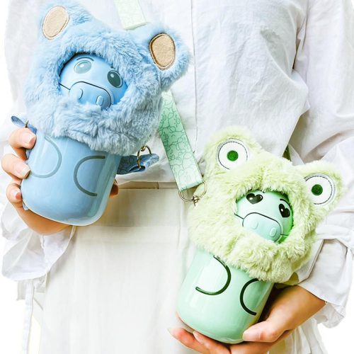 cartoon 316 stainless steel vacuum cup good-looking water cup cute head cover crossbody cup with straw girls‘ children‘s cup
