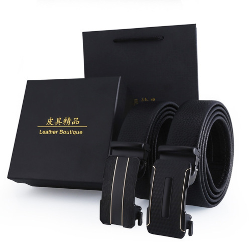 Belt Men‘s Leather All-Match Wear-Resistant Scratch-Resistant Alloy Automatic Buckle Business Casual Belt Gift Set Wholesale