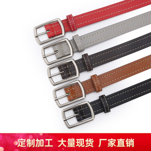 online red fashion women‘s belt spot single circle women‘s belt casual all-match double line imitation belt with jeans belt for students